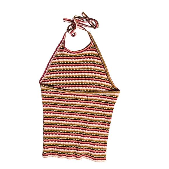 AE American Eagle Women's Striped Ribbed Halter Crop Top Multi Color Size Medium - Picture 6 of 15